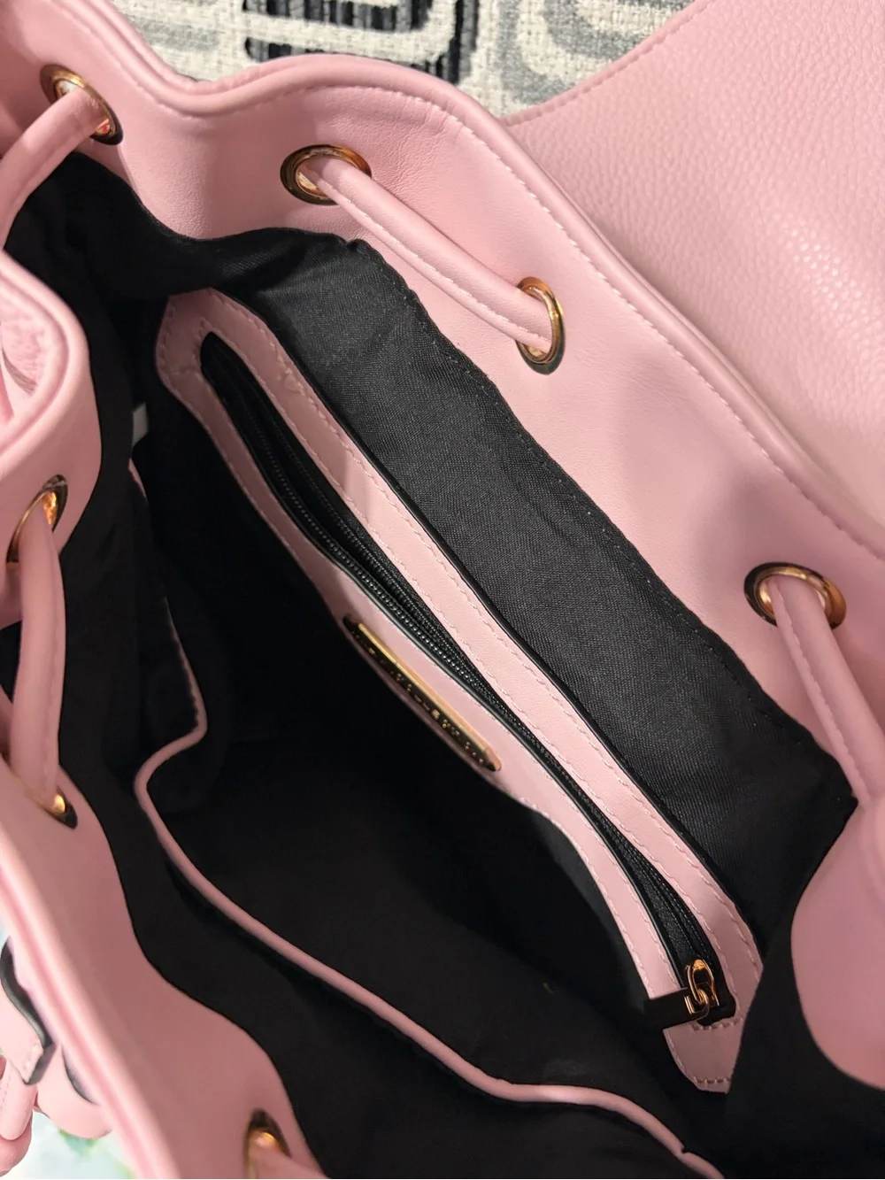 Pink Women's Faux Leather Backpack with Gold Hardware